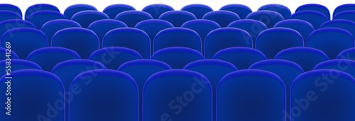 Empty theater seats. Blue realistic movie chairs
