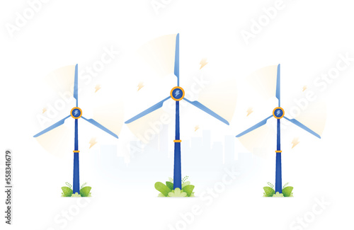 design illustration of green energy that is environmentally and socially friendly by using wind turbine. windmill low energy emissions and safe. can be used for web, website, posters, apps, brochures