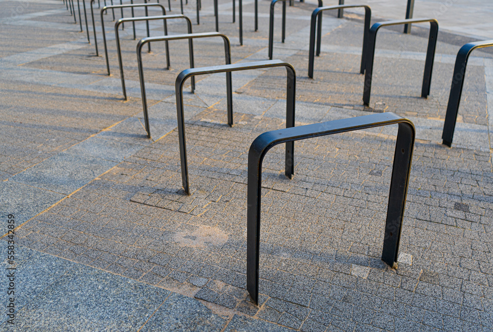 City Bicycle Parking, Bike Station Modern Bike Storage, Security Concept, Empty Street Bicycle Parking City Bicycle Parking, Bike Station Modern Bike Storage, Security Concept, Empty Street Bicycle Parking