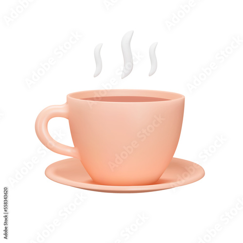Cup with hot drink 3d icon. Tea or coffee. Isolated object on transparent background