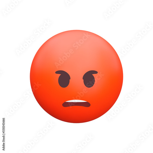 Enraged face 3d icon. red emoji with an angry expression. Anger, hate or rage. Isolated object on transparent background