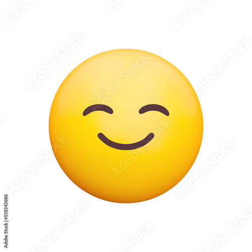 Smiling Face with Smiling Eyes 3d icon. Yellow emoji with smiling eyes and smile. Happiness, positive feelings. Isolated object on transparent background