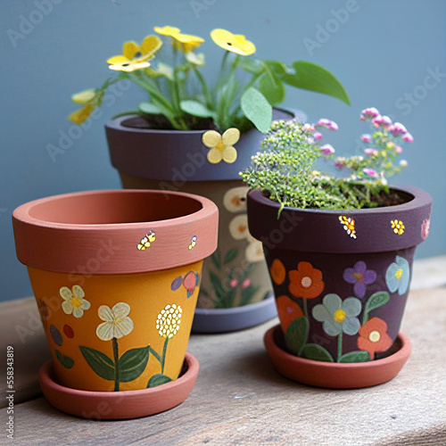 Little clay pot with beautiful painting illustration