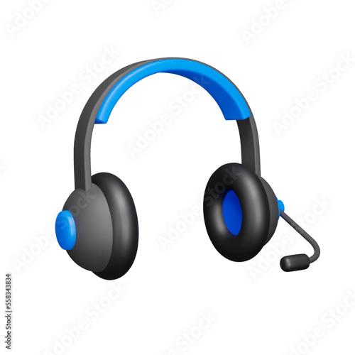 Headphones with microphone 3d icon. Isolated object on transparent background