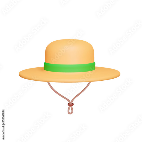 Hat with neck cord 3d icon. Isolated object on transparent background