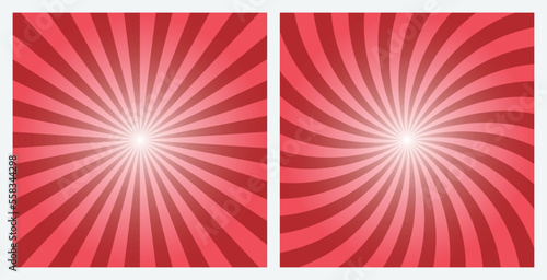Red sunburst pattern background set. Fire Brick Red radial and swirl retro style background  in pop art style. © cnh