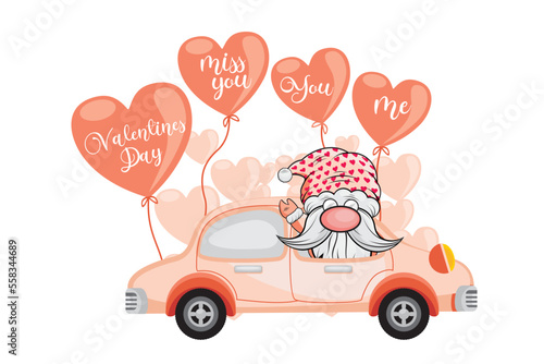 Happy celebrating Valentine's Day. Dwarf for valentine's day. Dwarf cartoon. Cute gnome cartoon illustration