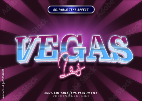 3d Luxury Las Vegas text effect. Neon Font style Editable. mockup text effect..