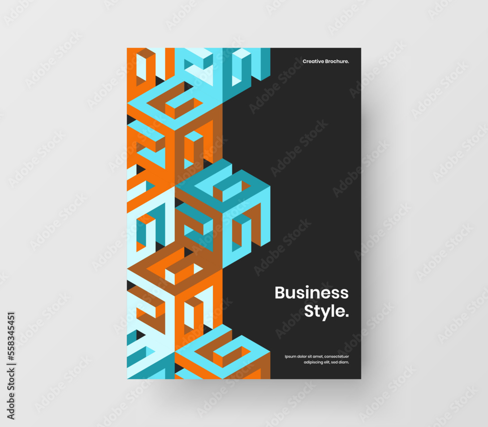 Trendy leaflet design vector concept. Bright geometric shapes company cover template. Trendy leaflet design vector concept. Bright geometric shapes company cover template.