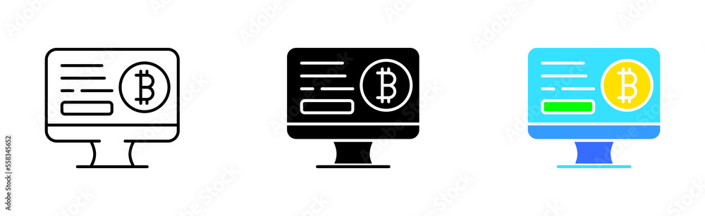 Bitcoin analysis set icon. Financial management, exchange, online, internet, accounting, cloud storage features, coin, money bag, computer, blockchain, Vector icon in line, black and colorful style Bitcoin analysis set icon. Financial management, exchange, online, internet, accounting, cloud storage features, coin, money bag, computer, blockchain, Vector icon in line, black and colorful style