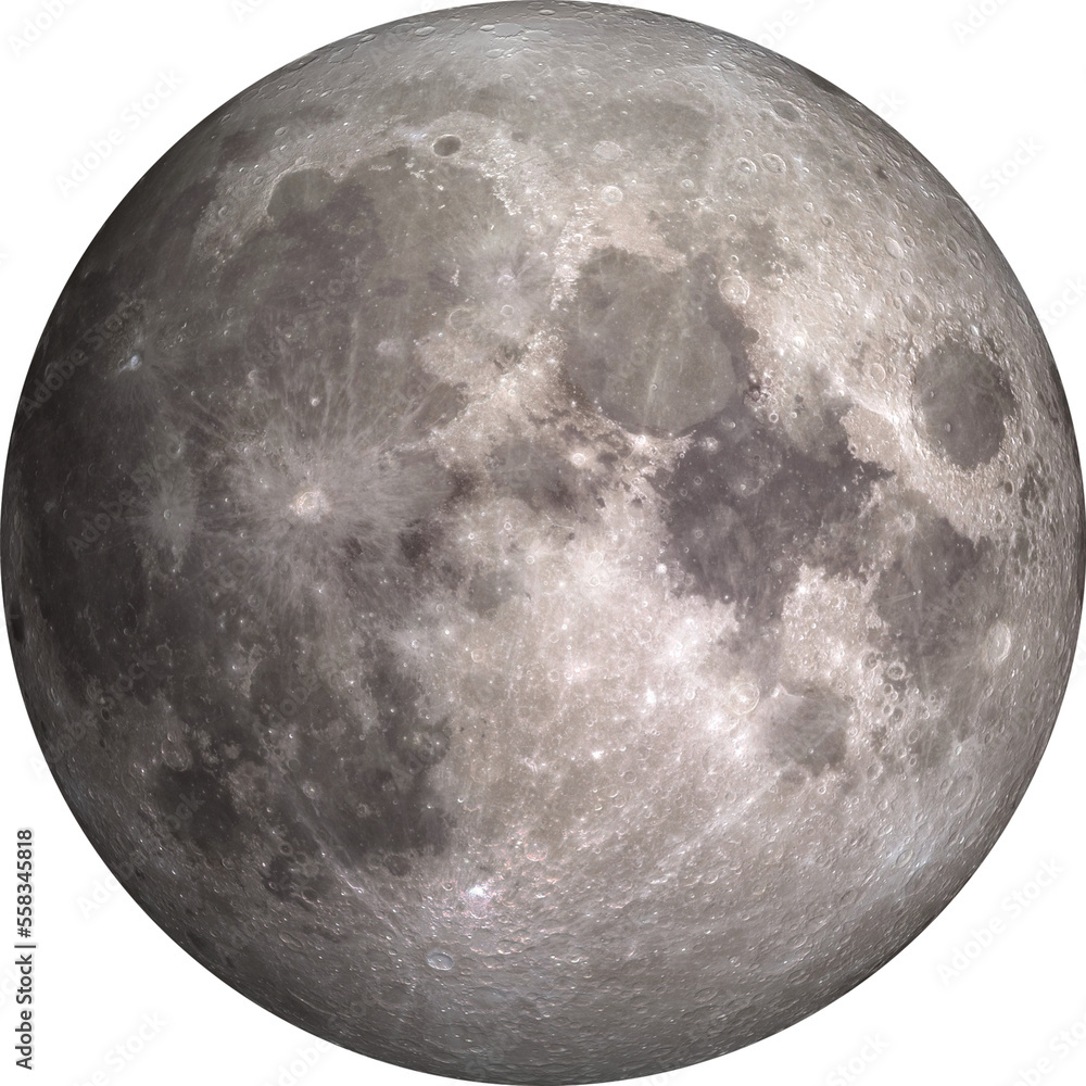 Full moon isolated on transparent background. Elements of this image furnished by NASA. - obrazy, fototapety, plakaty 