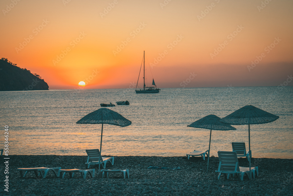 Summer landscape with sun and sea in Turkey