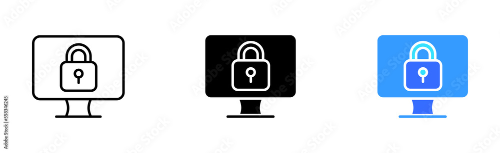 Monitor with lock line icon. Private information, personal data, protection, password, twofactor authentication. Defense concept. Vector icon in line, black and colorful style on white background Monitor with lock line icon. Private information, personal data, protection, password, twofactor authentication. Defense concept. Vector icon in line, black and colorful style on white background