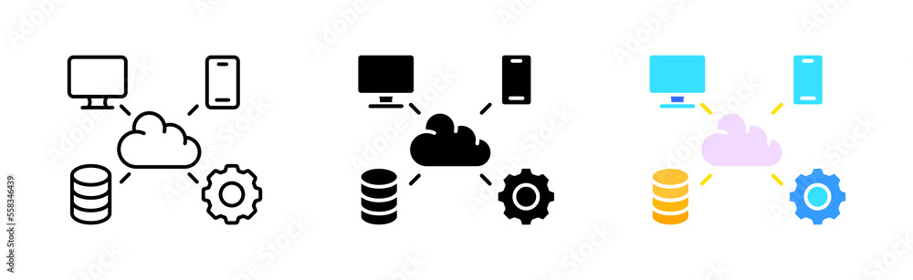 Cloud storage service line icon. Cloud technologies, storage, artificial intelligence, ai, vr, virtual reality, augmented, cyberspace, futuristic vision. Vector icon in line, black and colorful style
