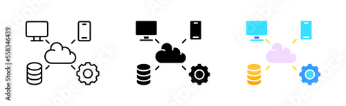 Cloud storage service line icon. Cloud technologies, storage, artificial intelligence, ai, vr, virtual reality, augmented, cyberspace, futuristic vision. Vector icon in line, black and colorful style