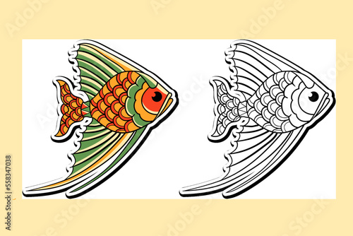 Sticker illustration of a cute and lovely fish vector design