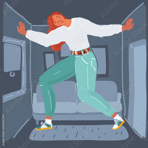 Vector illustration of girl has retired to a cardboard box