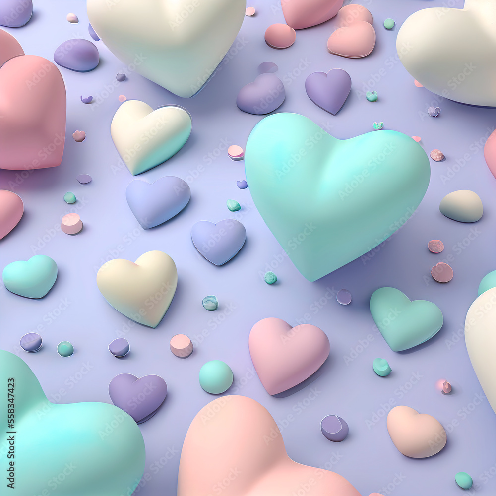 Obraz premium Love creative Valentine's Day flat lay heart shaped balloons. Pastel colors balloons as a gift on soft purple background. Illustration. Generative AI.