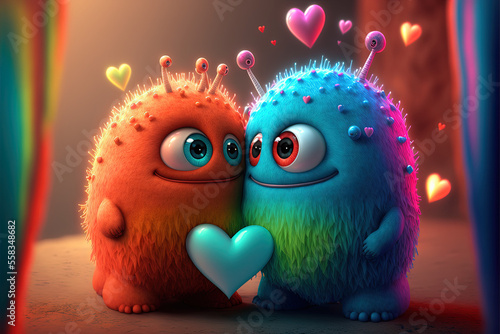 Rainbow puppets in love, pride, Valentine's day, ai generated © BlueBlissByKatia