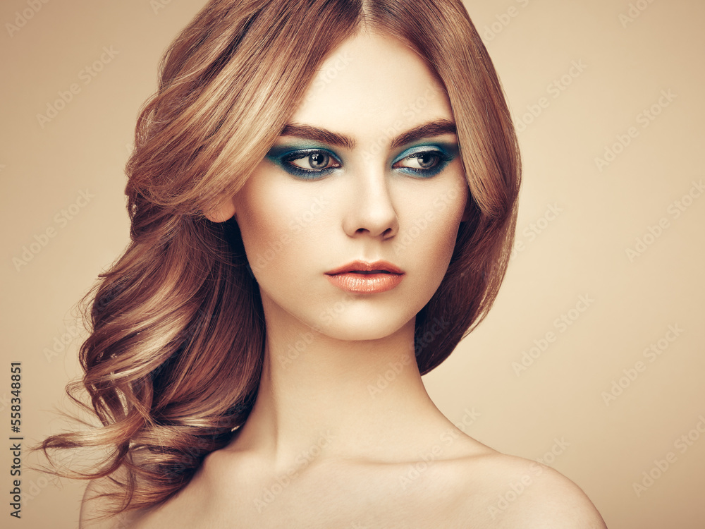 Portrait of beautiful sensual woman with elegant hairstyle. Perfect makeup. Beauty fashion. Eyelashes. Lips. Cosmetic Eyeshadow Portrait of beautiful sensual woman with elegant hairstyle. Perfect makeup. Beauty fashion. Eyelashes. Lips. Cosmetic Eyeshadow