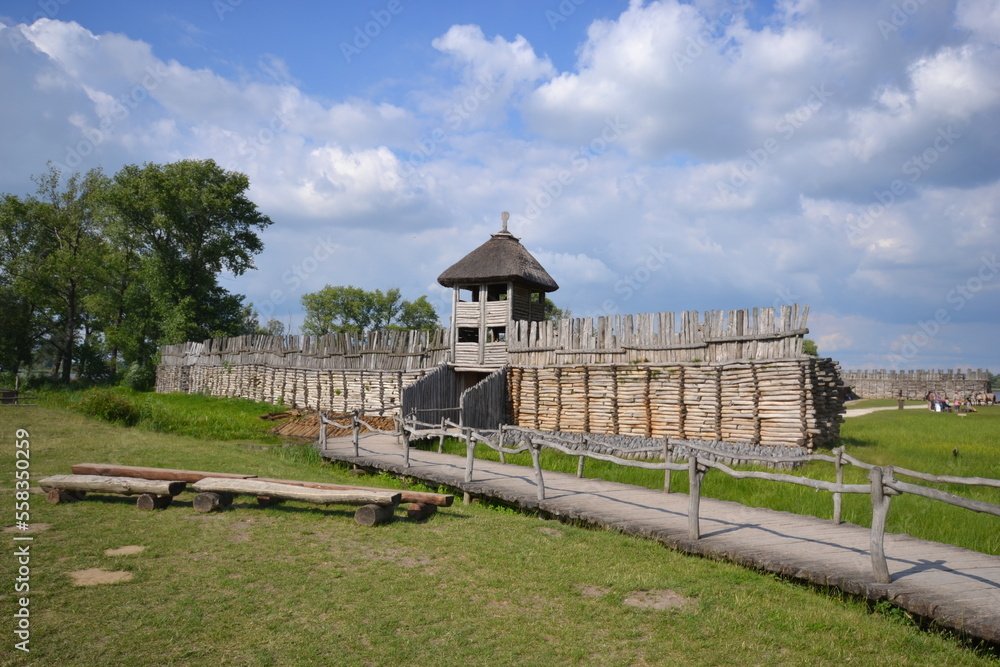 Gród w Biskupinie, stanowisko archeologiczne, architektura, park, stary