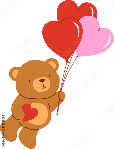 Cute bear flying on pink and red balloons