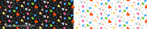 Seamless pattern. Geometric shape. Valentine's day with black and white background. Multicolored abstract shape.