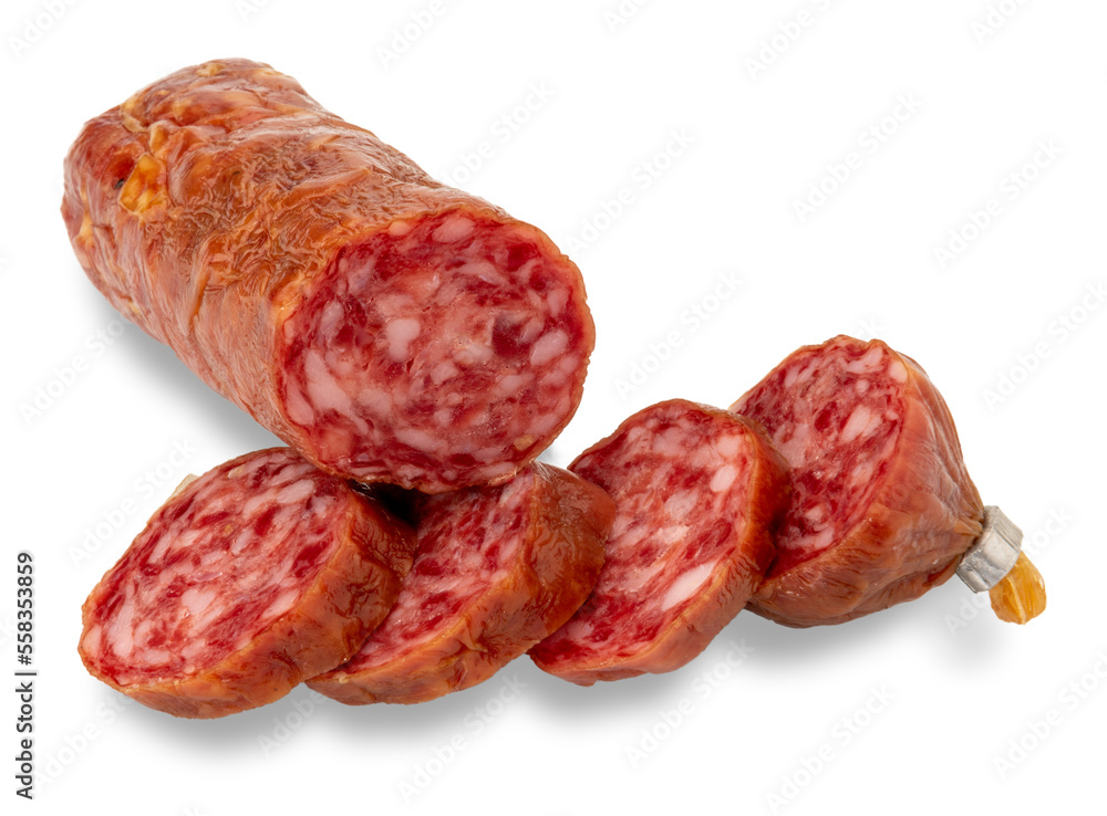 Sliced salami sausage cut out on transparent Sliced salami sausage cut out on transparent