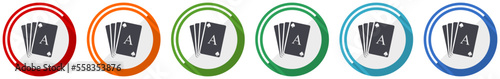 Card icon set, flat design vector illustration in 6 colors options for webdesign and mobile applications