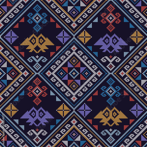 Filipino folk art - Yakan cloth inspired vector seamless pattern, traditional textile or fabric print design from Philippines
