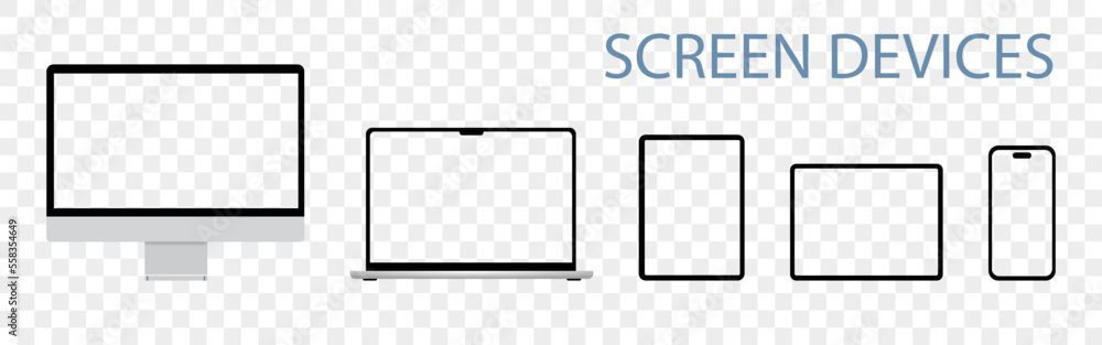 Electronic devices with blank screen on a transparent background. Vector illustration Electronic devices with blank screen on a transparent background. Vector illustration