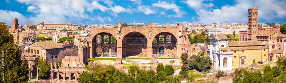 Historic Roman Forum in Rome scenic springtime panoramic view
