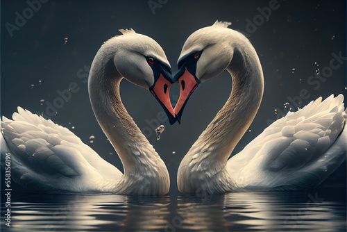 heart shape swans in love Generative AI photo