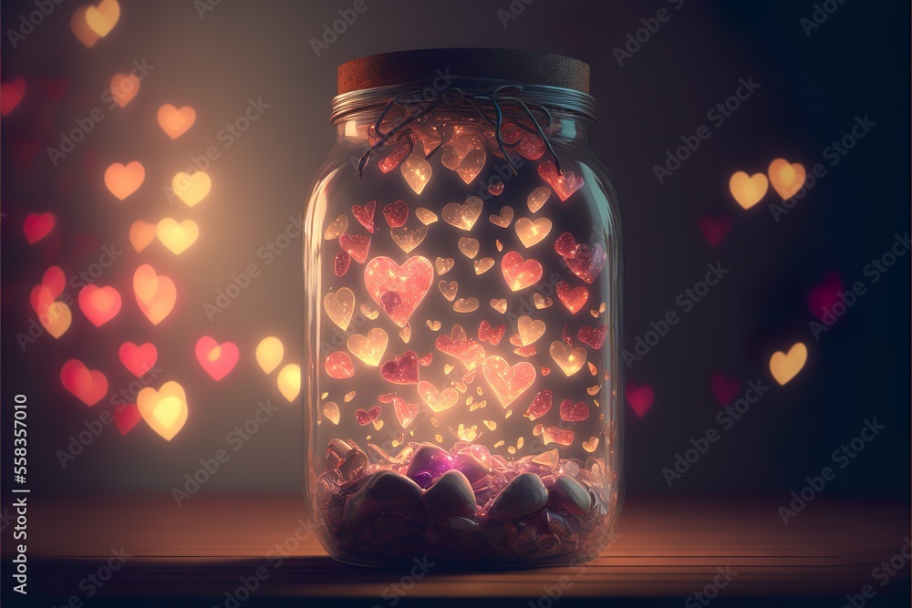 jar full of glowing hearts Generative AI jar full of glowing hearts Generative AI
