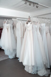Wedding dresses in the shop waiting for brides