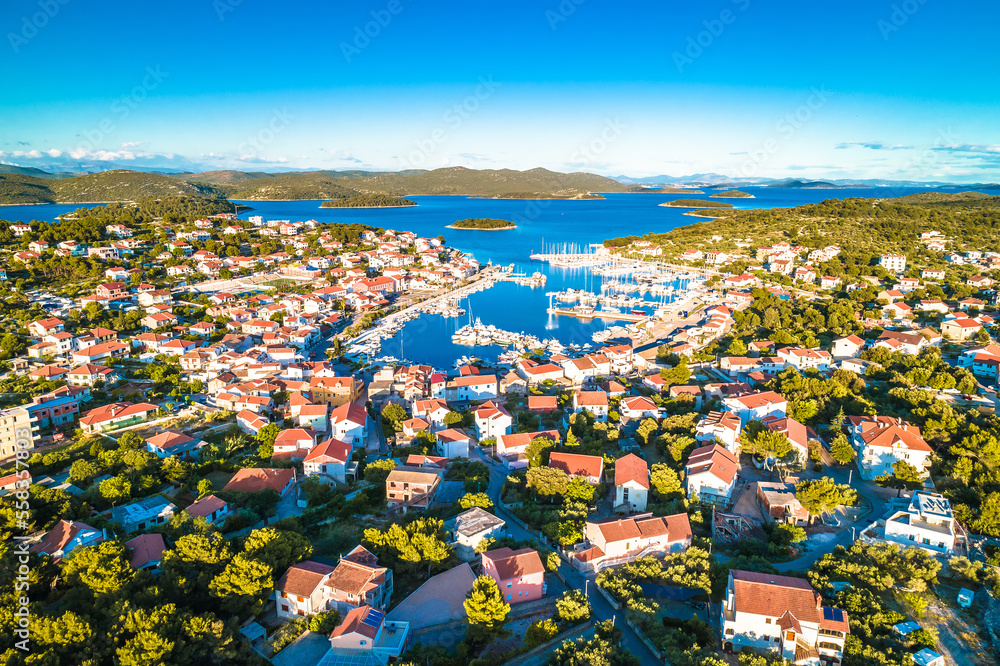 Jezera on Murter island aerial panoramic view