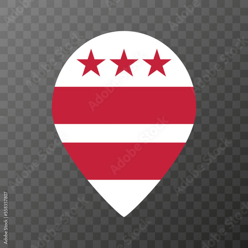 Map pointer with flag District of Columbia state. Alabama flag. Vector illustration.