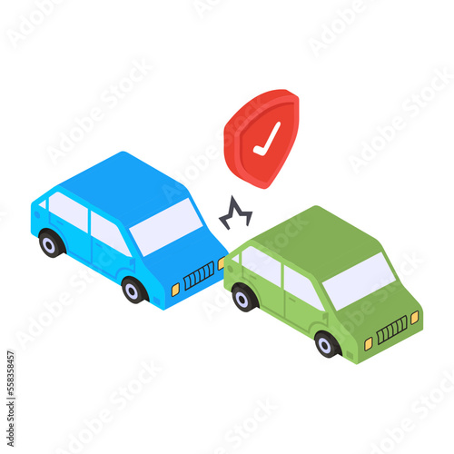 Accidental automobile insurance isometric Concept, uninsured or under insured motorist coverage stock illustration, Lorry collision Vector Icon Design, Financial loss Protection Symbol, Risk managemen