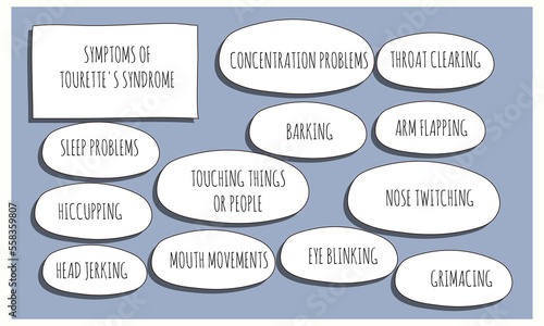 symptoms of Tourette's syndrome.  Vector illustration for medical journal or brochure. 