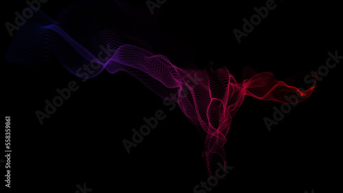 Textured wave of particles. Visualization of technological connections. Molecular connection of particles in space. A wave of atoms. 3d rendering.