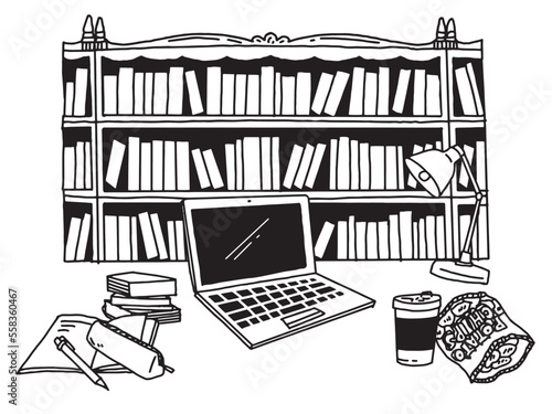 白黒、モノトーン、線画のイラスト(手書き、オシャレ、雑誌、ファッション、可愛い、インテリア、パソコン) Black and white, monotone, and line drawing illustrations.Handwritten, stylish, magazine, fashion, cute, interior, computer.