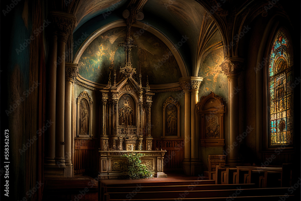Kirche Altar und Innenraum, ai generated
