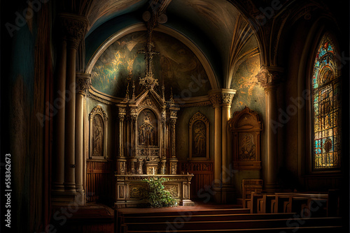 Kirche Altar und Innenraum  ai generated