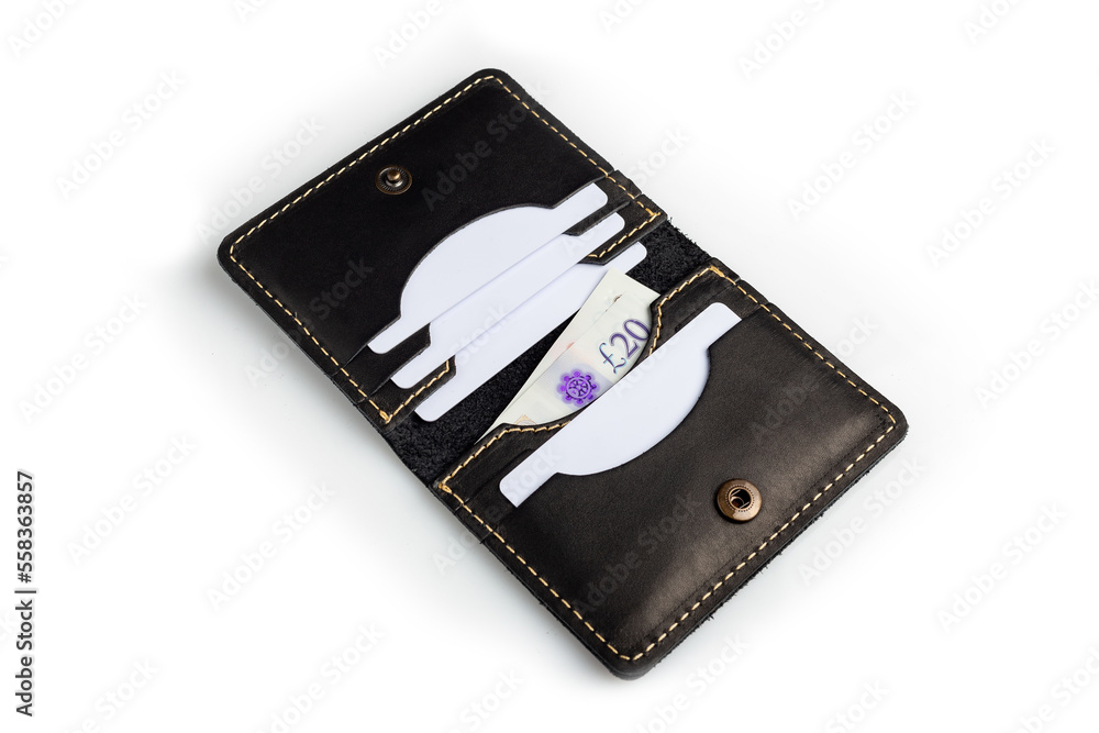 Black leather wallet with blank cards, isolated on white background Black leather wallet with blank cards, isolated on white background