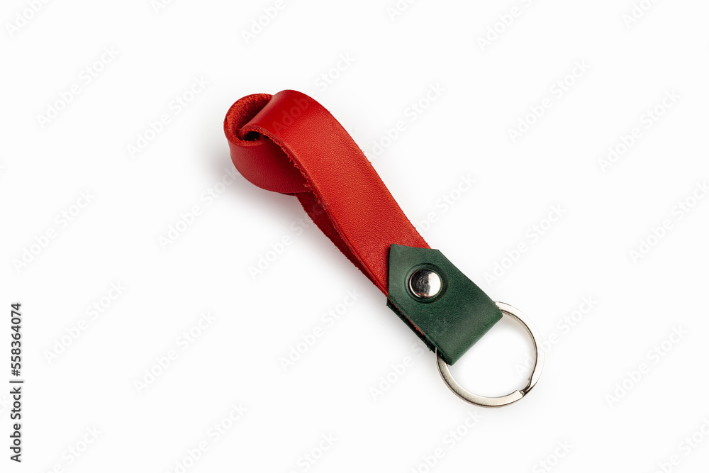 Red leather key chain isolated on white background. Red leather key chain isolated on white background.