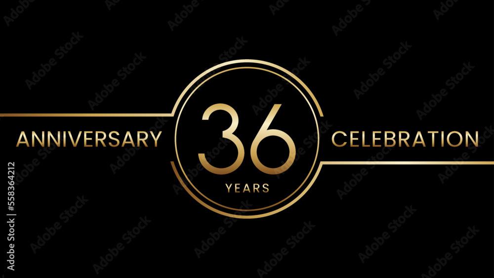 Fototapeta premium 36th anniversary. Anniversary template design with golden text and ring. Logo Vector Template