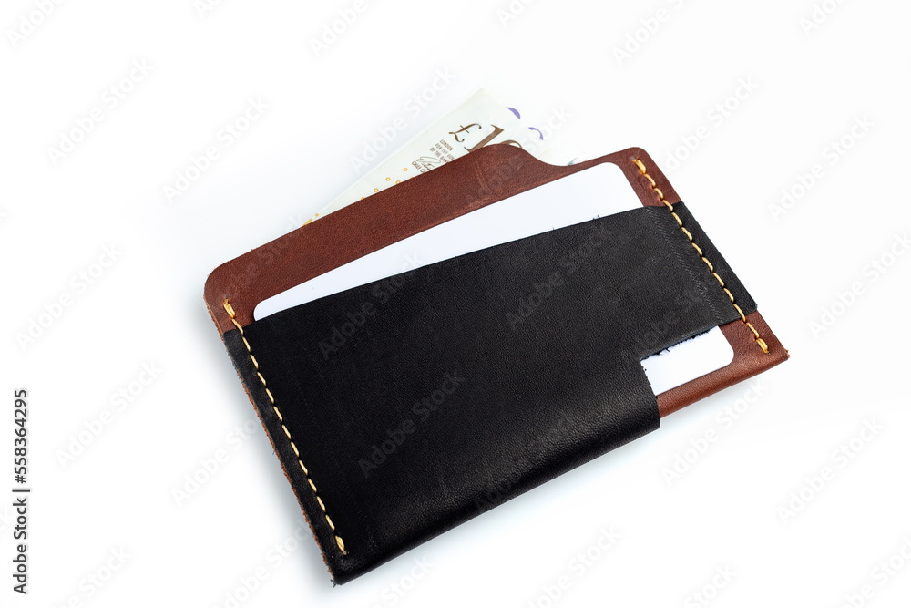 Black leather wallet with blank cards, isolated on white background Black leather wallet with blank cards, isolated on white background