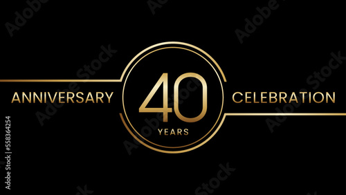 40th anniversary. Anniversary template design with golden text and ring. Logo Vector Template