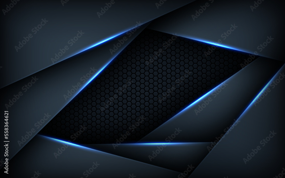 Dark abstract blue light background gradient shapes. navy blue hexagon mesh pattern decoration. Dark abstract blue light background gradient shapes. navy blue hexagon mesh pattern decoration.