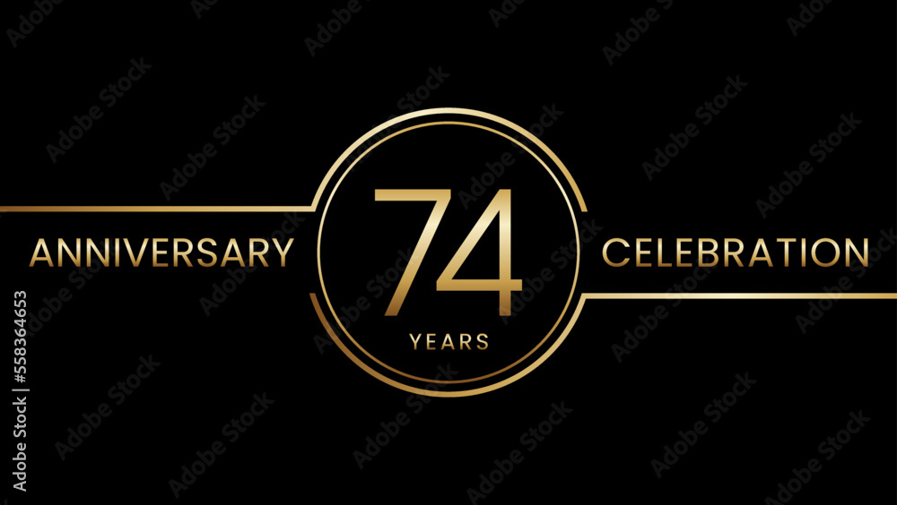 74th anniversary. Anniversary template design with golden text and ring. Logo Vector Template 74th anniversary. Anniversary template design with golden text and ring. Logo Vector Template